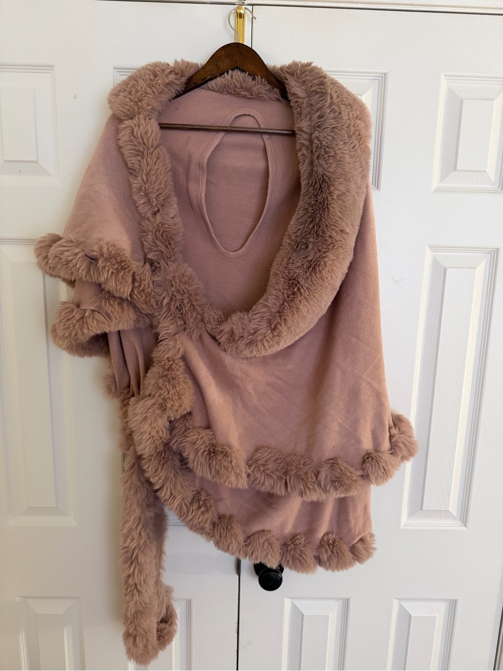 Faux Fur Trim Cozy Wrap Sweater - Dusty Rose
